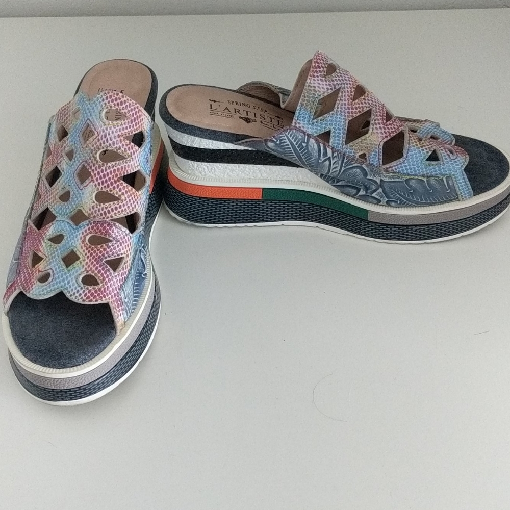 Leather Multi color wedges. Barely worn. Like new.